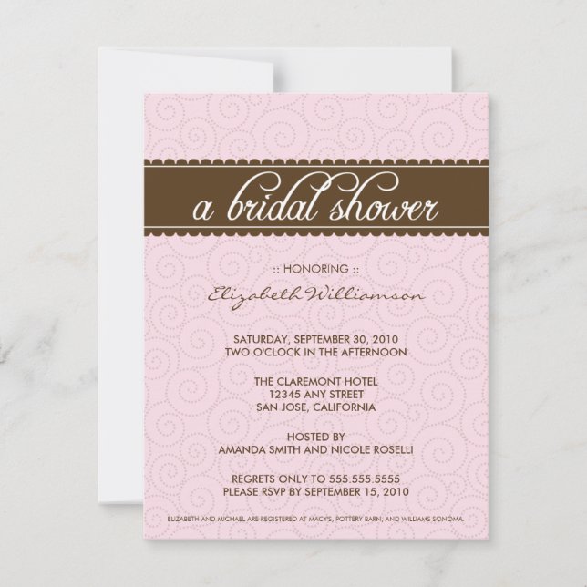 Invitation Fête de l'mariée intemporel (rose/choco (Devant)