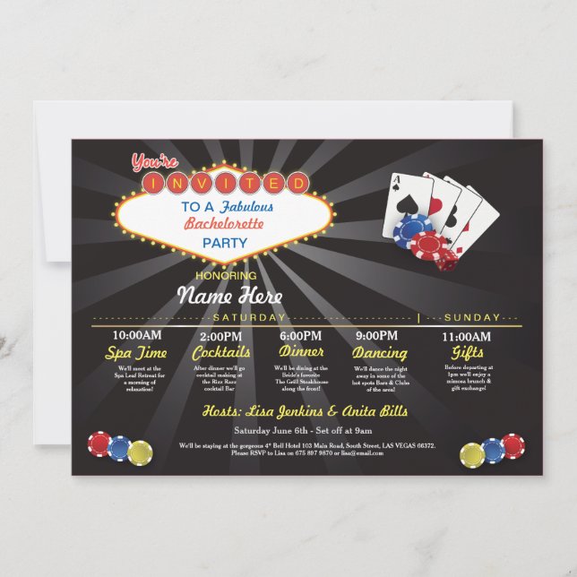 Invitation Fête de l'mariée Itinéraire Las Vegas LV Bachelore (Devant)