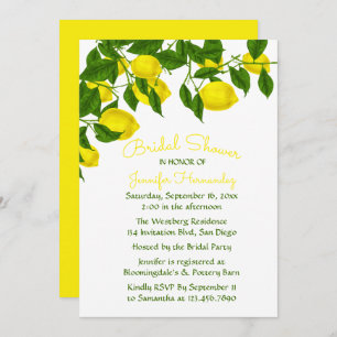 Invitation Fête de l'mariée jaune Citron et aquarelle verte