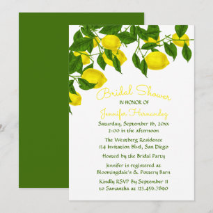 Invitation Fête de l'mariée jaune Citron et aquarelle verte
