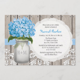 Invitation Fête de l'mariée Mason Jar Monogramme Blue Hydrang