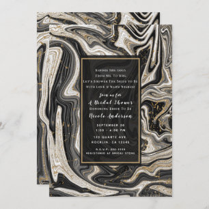 Invitation Fête de l'mariée moderne Black White & Gold Chic S