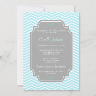 Invitation Fête de l'mariée moderne et élégante Aqua Chevron