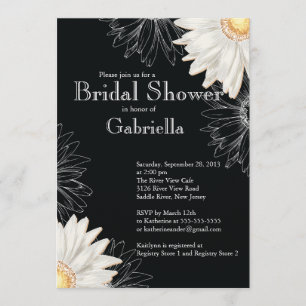 Invitation Fête de l'mariée moderne Floral Black White Daisy