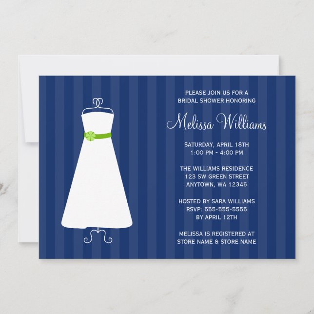 Invitation Fête de l'mariée moderne Navy Blue and Green Gown (Devant)