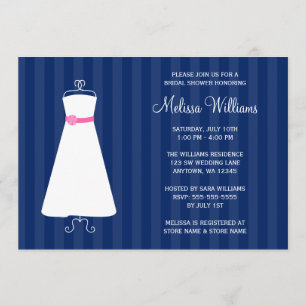 Invitation Fête de l'mariée moderne Navy Blue and Pink Gown
