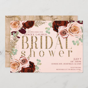 Invitation Fête de l'mariée Rose Rose de Bourgogne rose-or de