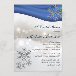 Invitation Fête de l'mariée Royal Blue Silver Snowflakes