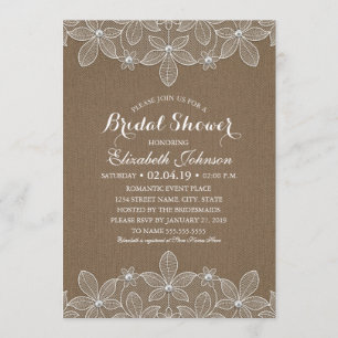 Invitation Fête de l'mariée Rustic Burlap Dentelle Élégante V