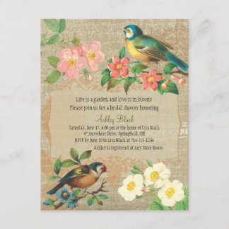 Invitation Fête de l'mariée Rustic Vintage Birds and Flowers