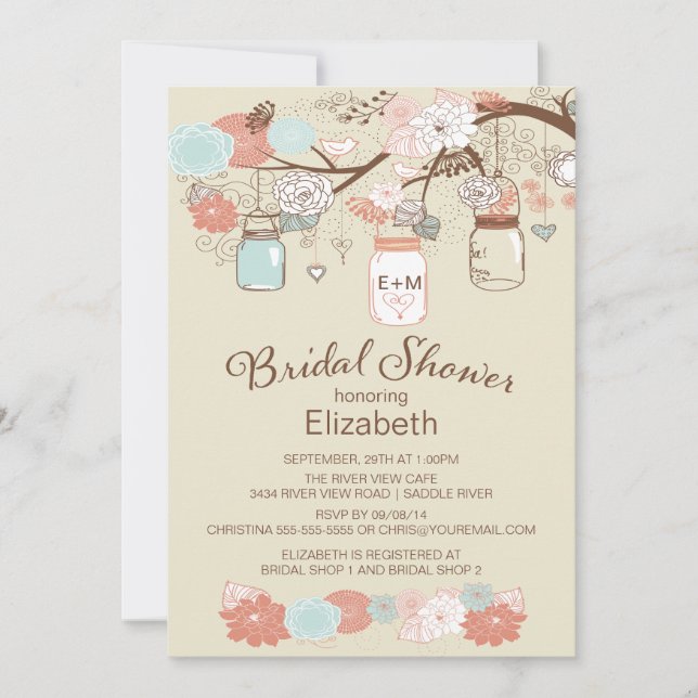 Invitation Fête de l'mariée rustique de Mason Jar (Devant)