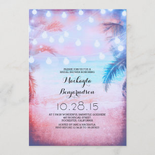 Invitation Fête de l'mariée Sunset Beach & String Lights