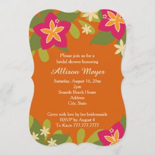 Invitation Fête de l'mariée tropicale hibiscus rose Orange