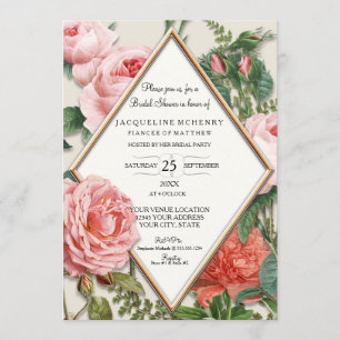 Invitation Fête de l'mariée Vintage Rose Floral Rose Gold Tau