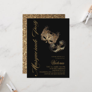 Invitation Fête de l'or moderne et de la mascarade noire