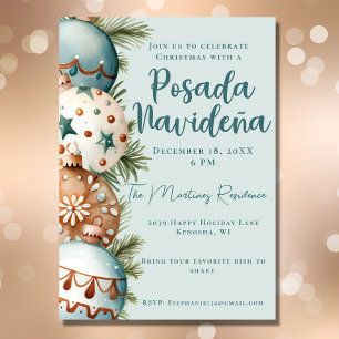 Invitation Fête de l'Ornement turquoise Mexicaine Posada Navi