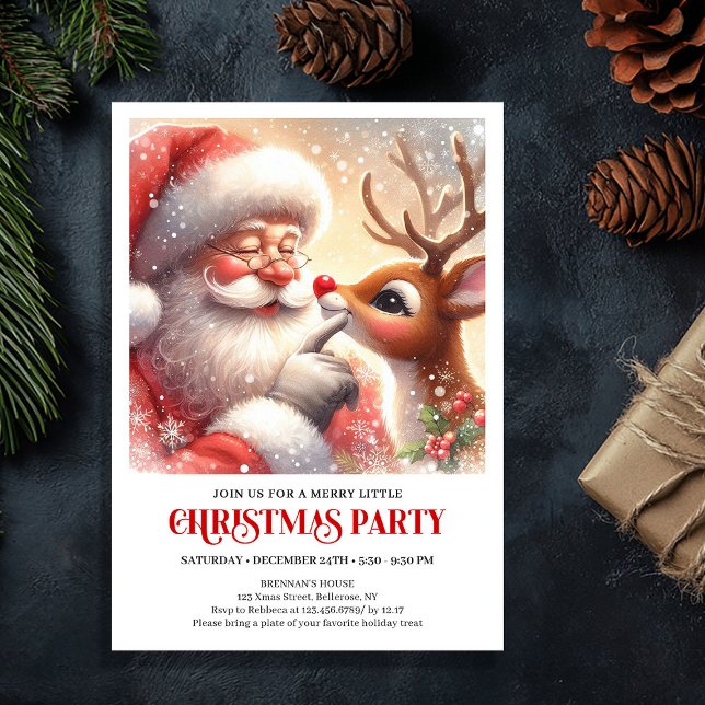 Invitation Fête de magie de Noël classique de Santa Rudolph e (Classic Santa Rudolph Holiday Magic Winter Party Invitation

)
