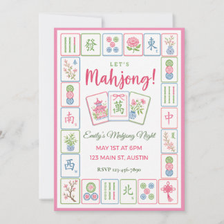 Invitation Fête de Mahjong Bordure de tuiles pastel 