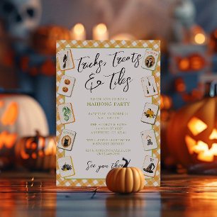 Invitation Fête de Mahjong Halloween à carreaux aquarelle