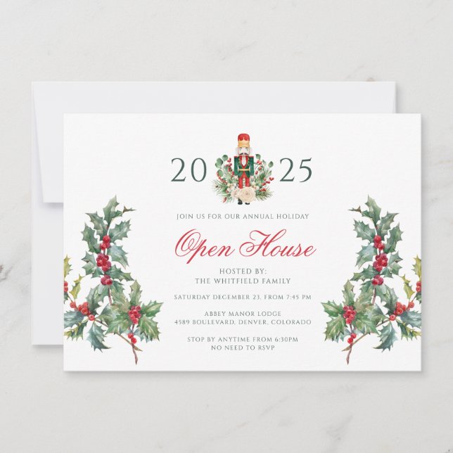 Invitation Fête de maison ouverte Baies rouges Noël vacances (Devant)