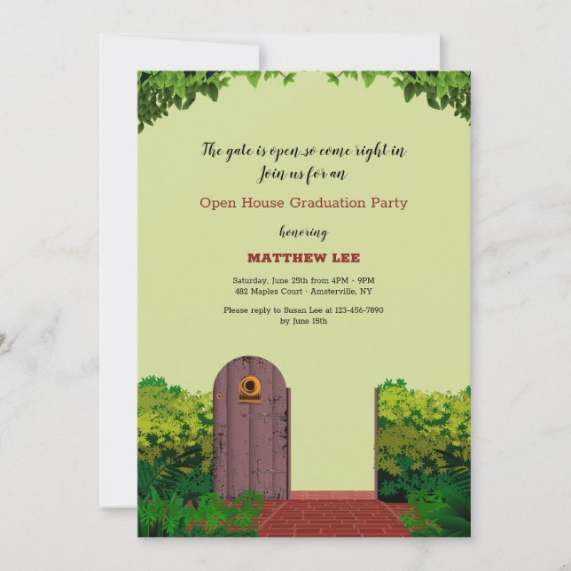 Invitation Fête de maison ouverte de la porte du jardin (Devant)