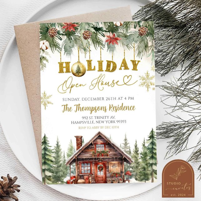 Invitation Fête de maison ouverte pour les vacances de Noël e (Créateur téléchargé)