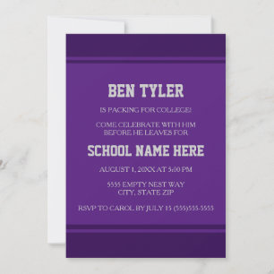 Invitation Fête de malle universitaire moderne violet et blan