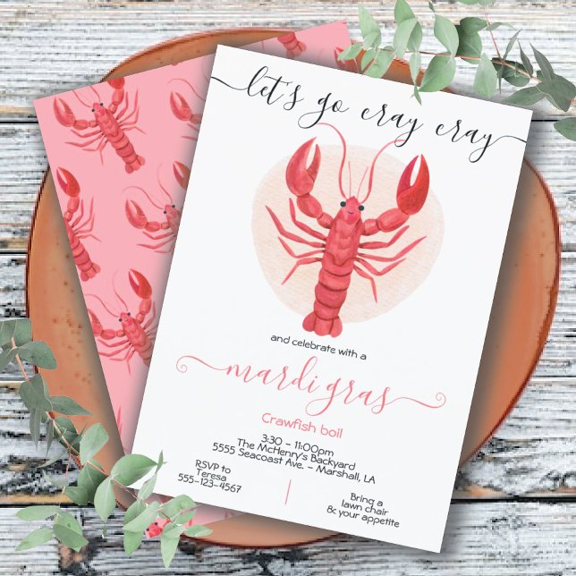 Invitation Fête de Mardi Gras Crabe Fou Fête Ébullition d'écr (Créateur téléchargé)