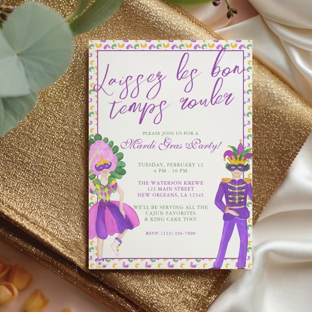 Invitation Fête de Mardi Gras en masque à l'aquarelle (Créateur téléchargé)