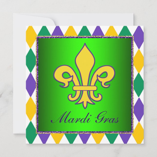 Invitation Fête de Mardi Gras Fleur De Lis (Devant)