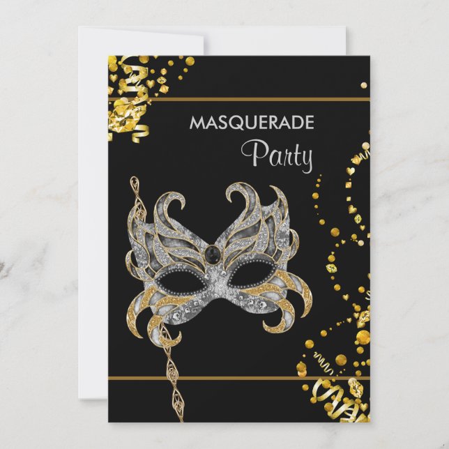 Invitation Fête de Mardi Gras Mascarade Or Argent (Devant)