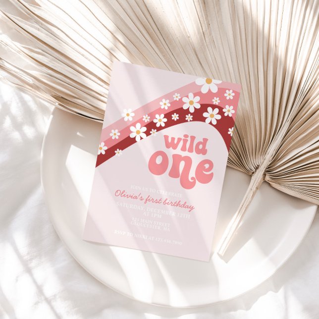 Invitation Fête de marguerite rétro Wild One boho fleurie pre (Créateur téléchargé)