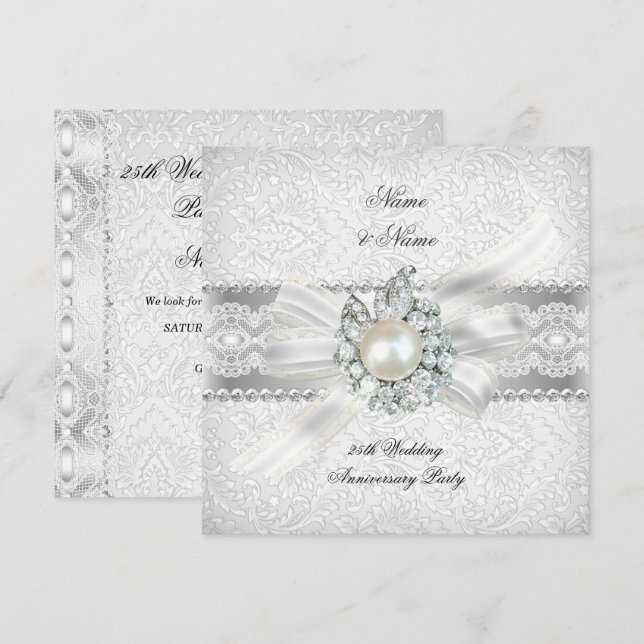 Invitation Fête de mariage 25 ans Anniversaire de mariage Arg (Devant / Derrière)