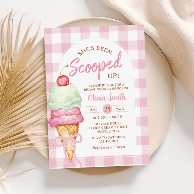 Invitation Fête de mariage à carreaux rose avec glace (Créateur téléchargé)
