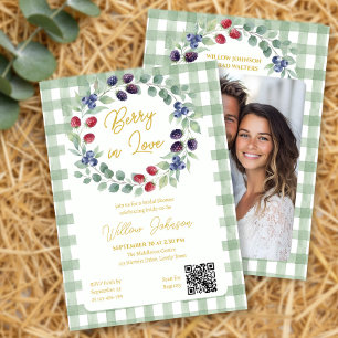 Invitation Fête de mariage à carreaux verts sauge Berry in Lo