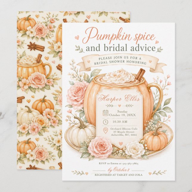 Invitation Fête de Mariage à la Cannelle et au Potiron (Devant / Derrière)