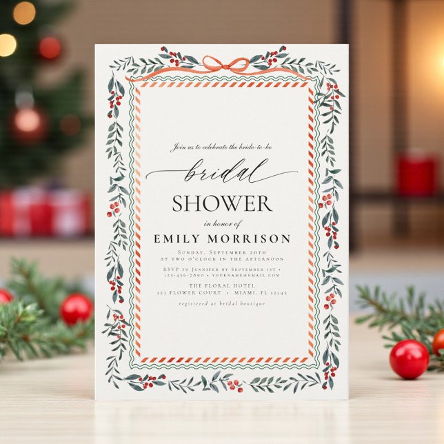 Invitation Fête de mariage à l'aquarelle avec ruban rouge et  (Créateur téléchargé)