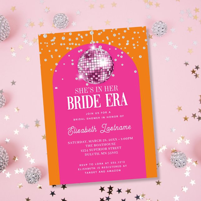 Invitation Fête de mariage à l'ère de la mariée disco orange  (Créateur téléchargé)