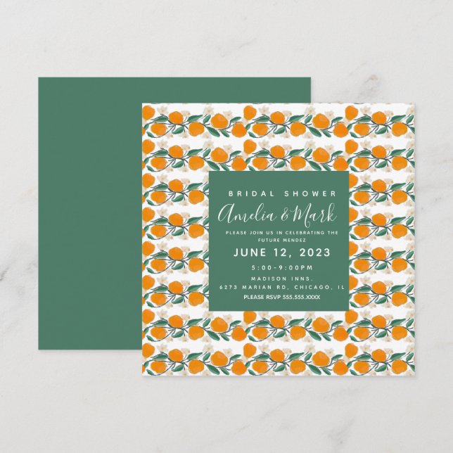 Invitation Fête de mariage abstrait botanique orange dessiné  (Devant / Derrière)