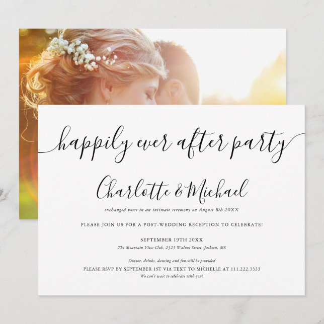 Invitation Fête de mariage après Happily Ever After Photo de  (Devant / Derrière)