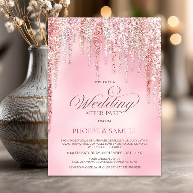 Invitation Fête de mariage après-mariage à paillettes roses (Créateur téléchargé)
