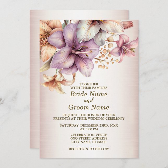 Invitation Fête de mariage aquarelle Boho rose Fleurs élégant (Devant / Derrière)