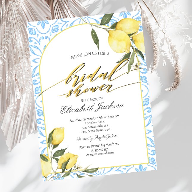 Invitation Fête de mariage aquarelle citrons bleue italienne  (Créateur téléchargé)