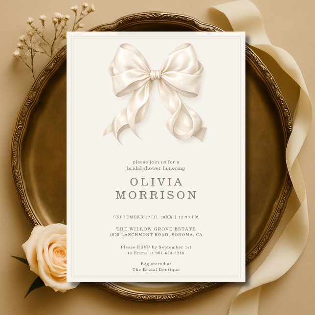 Invitation Fête de Mariage Arc en Ruban Coquette Neutre (Créateur téléchargé)