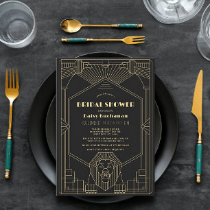 Invitation Fête de mariage Art Déco années 1920 Gatsby Lion