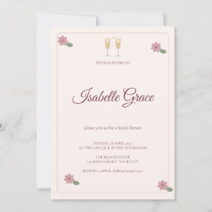 Invitation Fête de mariage au prosecco avec pétales rose