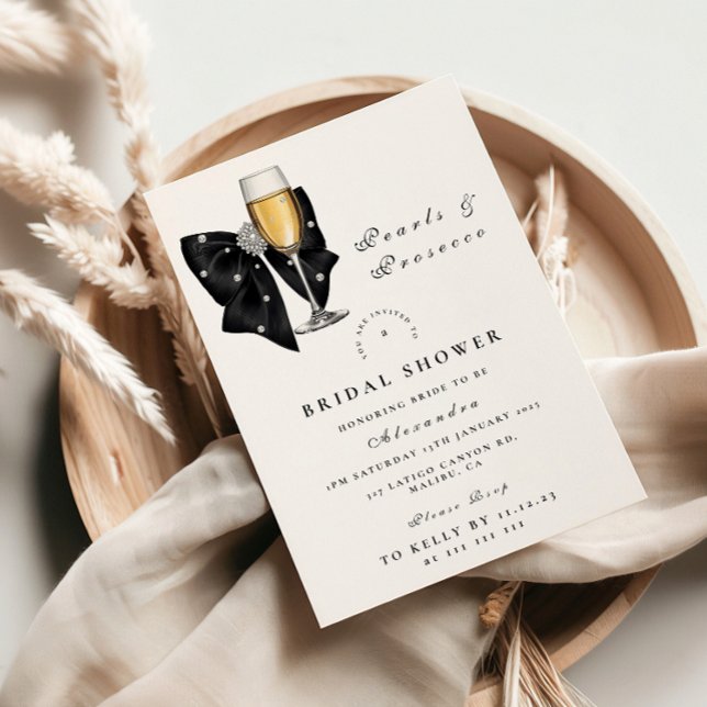 Invitation Fête de mariage au ruban noir perle (Créateur téléchargé)