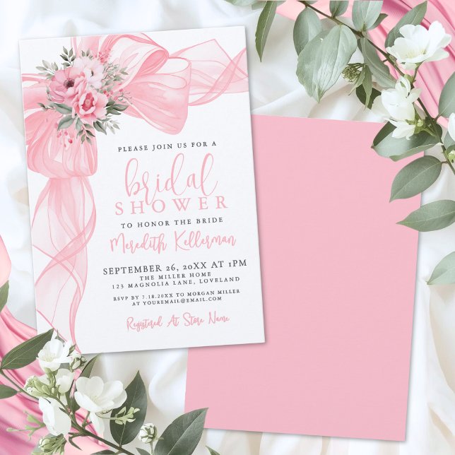 Invitation Fête de Mariage au Ruban Rose Élégant (Elegant Pink Bow Bridal Shower Invitation)