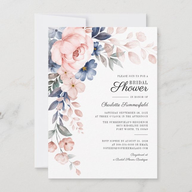 Invitation Fête de mariage au style d'aquarelle rose (Devant)