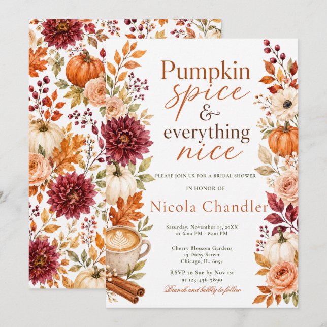 Invitation Fête de mariage Automne Citrouille Épices (Devant / Derrière)